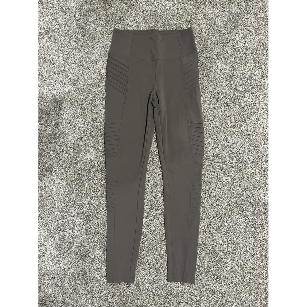 Athleta Delancey Moto Tight Brown Taupe High Rise Leggings Ankle Zip XS